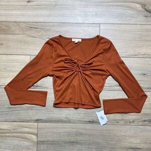 Moa Moa Womens Ribbed Front Tie Crop Top Size XS Rust Made In USA